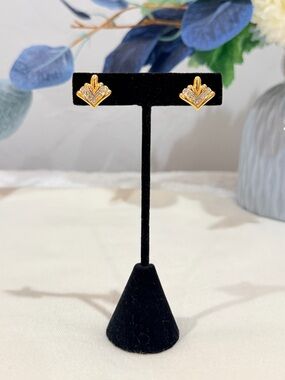 Nina Ricci Crystal Gold Tone Clip On Earrings
